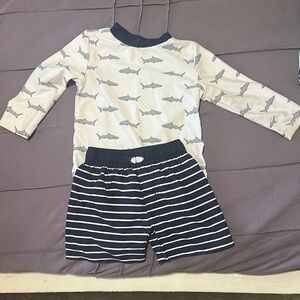 Shark Print Kids Pajamas Set - Navy and White